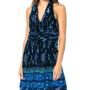 Evan Picone Black Blue Floral Print Halter Style Dress